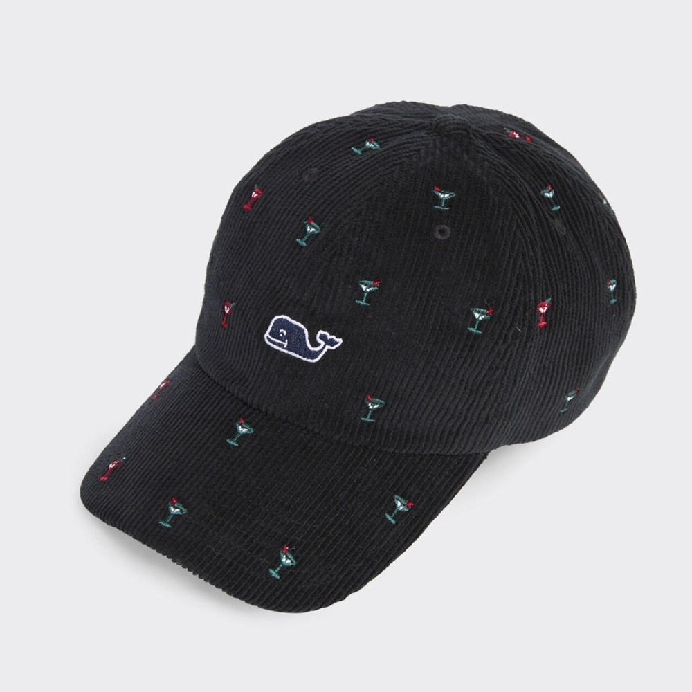 Vineyard Vines Martini Corduroy Baseball Hat Embroidered Whale & Cocktail Design